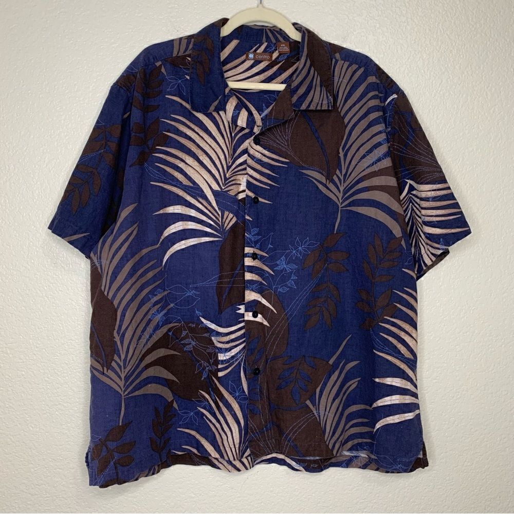 Centro Linen Cotton Blend Men’s Button Down Short Sleeves Shirt, Size XXL